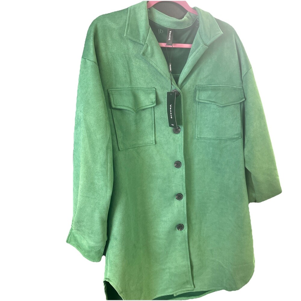 Venti6 Women’s Faux Suede Button Down Shirt Jacket Kelly Green Size Medium